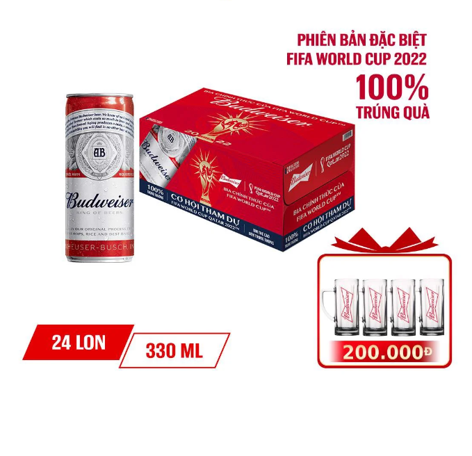 Thùng 24 Lon Bia Budweiser Chính Hãng 330mllon